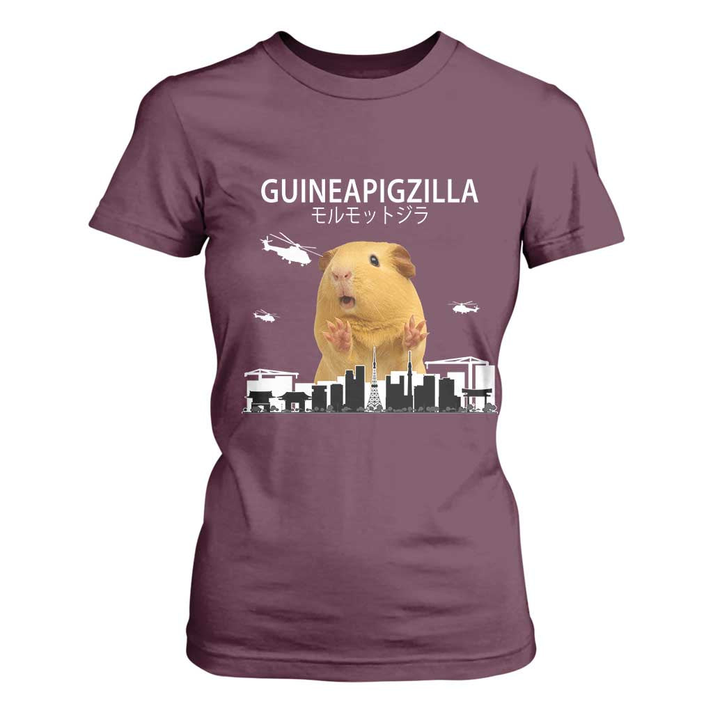 Funny Giant Guinea Pig Monster Roaring Tokyo Japan T Shirt For Women Guineapigzilla TS12 Maroon Print Your Wear