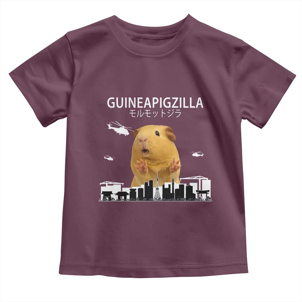 Funny Giant Guinea Pig Monster Roaring Tokyo Japan Toddler T Shirt Guineapigzilla TS12 Maroon Print Your Wear
