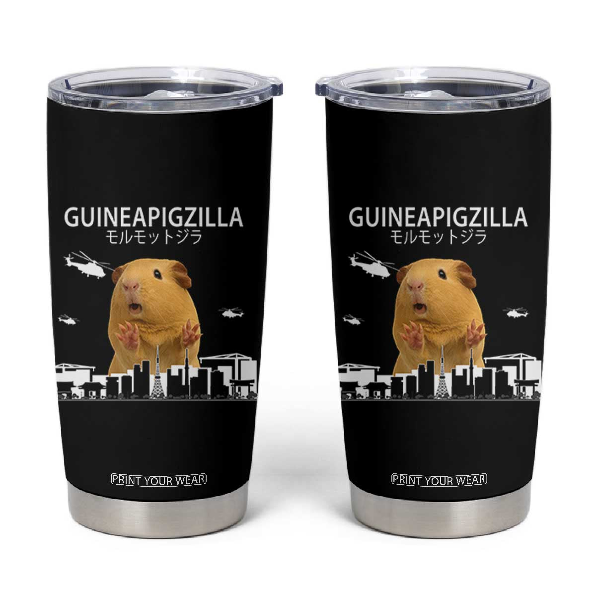 Funny Giant Guinea Pig Monster Roaring Tokyo Japan Tumbler Cup Guineapigzilla TS12 Black Print Your Wear