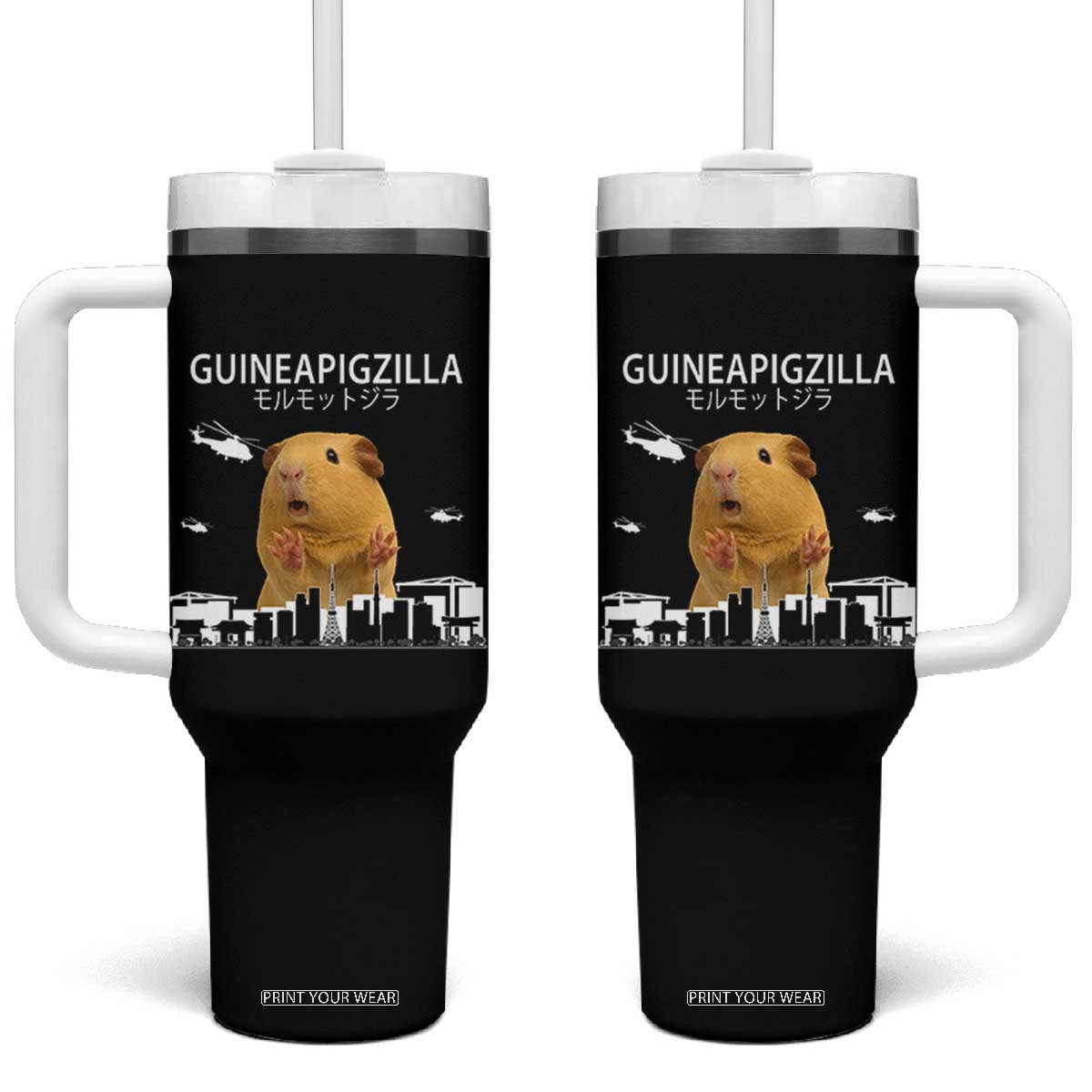 Funny Giant Guinea Pig Monster Roaring Tokyo Japan Tumbler With Handle Guineapigzilla TS12 One Size: 40 oz Black Print Your Wear