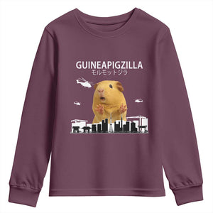 Funny Giant Guinea Pig Monster Roaring Tokyo Japan Youth Sweatshirt Guineapigzilla TS12 Maroon Print Your Wear