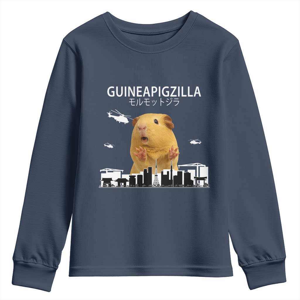 Funny Giant Guinea Pig Monster Roaring Tokyo Japan Youth Sweatshirt Guineapigzilla TS12 Navy Print Your Wear