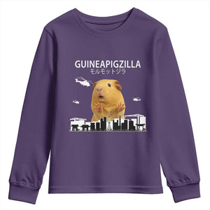 Funny Giant Guinea Pig Monster Roaring Tokyo Japan Youth Sweatshirt Guineapigzilla TS12 Purple Print Your Wear