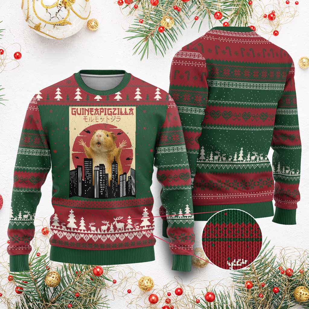 Guineapigzilla Giant Ugly Christmas Sweater Funny Guinea Pig Monster Tokyo Japan Gift TS12 Red Green Print Your Wear
