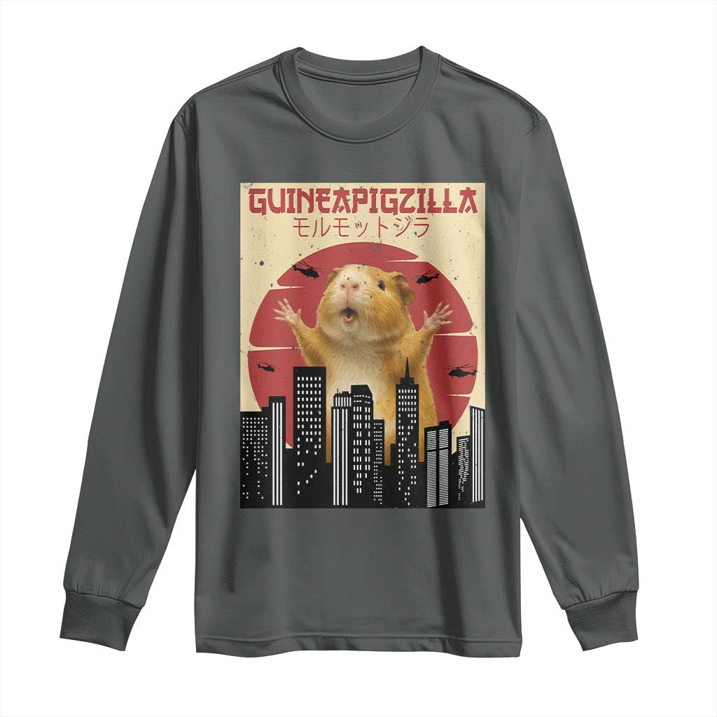 Guineapigzilla Giant Long Sleeve Shirt Funny Guinea Pig Monster Tokyo Japan Gift TS12 Dark Heather Print Your Wear