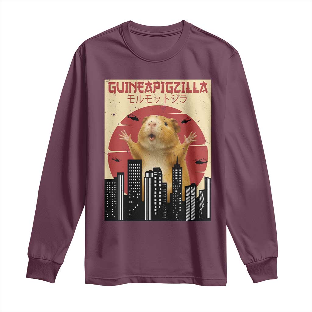Guineapigzilla Giant Long Sleeve Shirt Funny Guinea Pig Monster Tokyo Japan Gift TS12 Maroon Print Your Wear