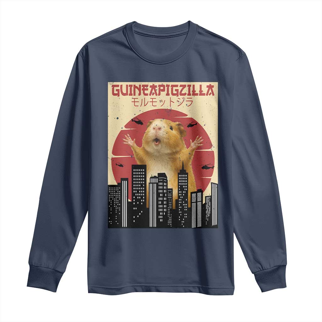 Guineapigzilla Giant Long Sleeve Shirt Funny Guinea Pig Monster Tokyo Japan Gift TS12 Navy Print Your Wear