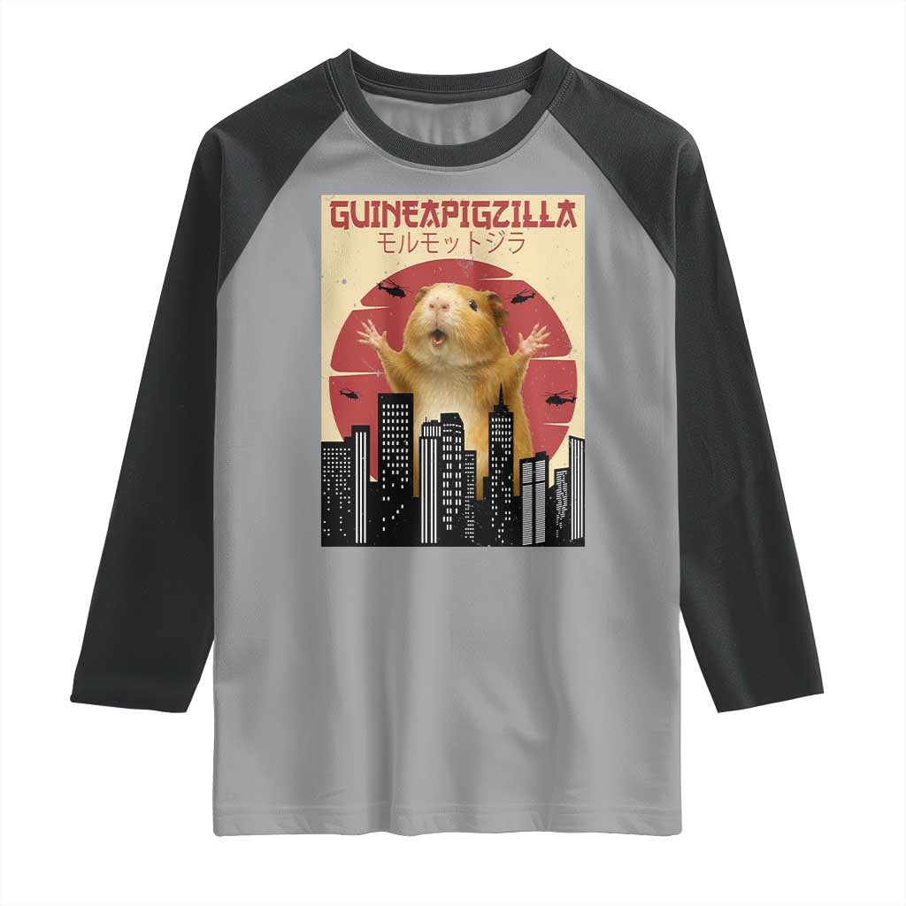 Guineapigzilla Giant Raglan Shirt Funny Guinea Pig Monster Tokyo Japan Gift TS12 Sport Gray Black Print Your Wear