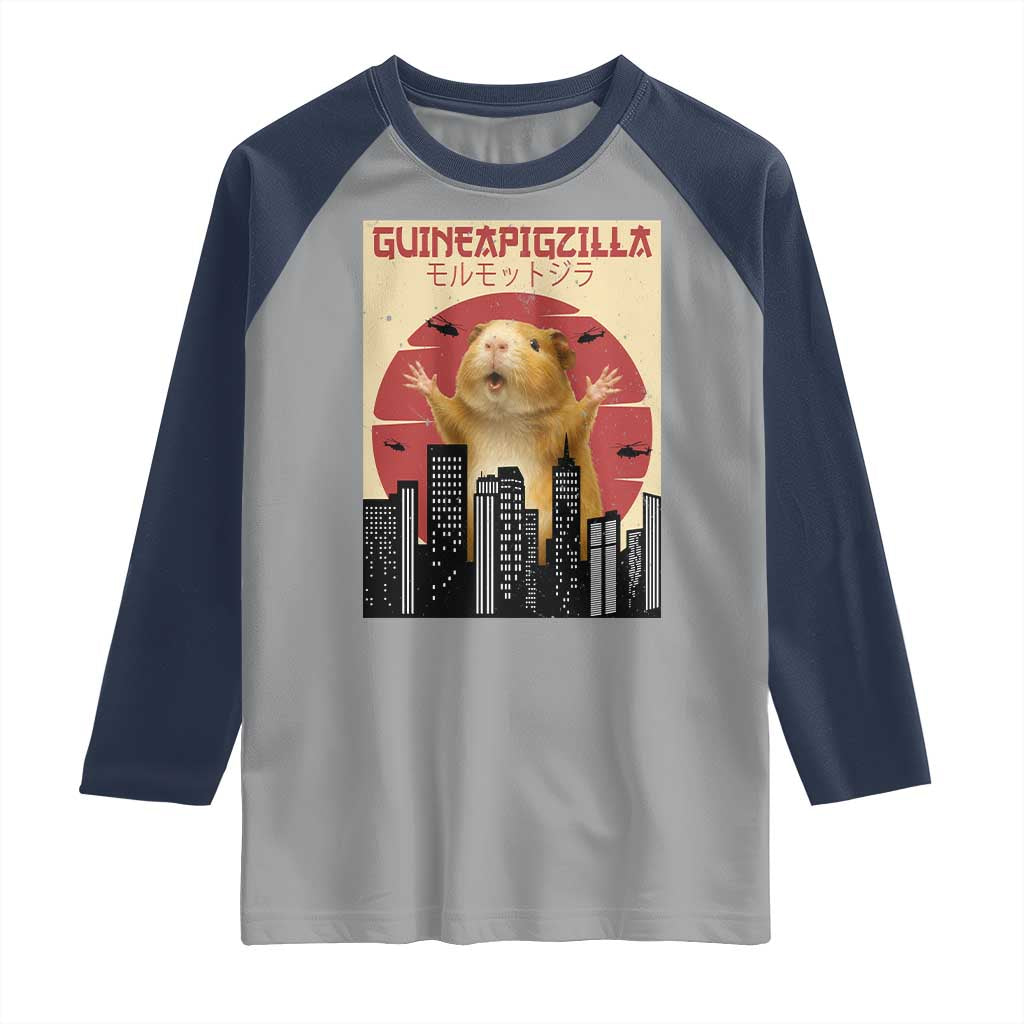 Guineapigzilla Giant Raglan Shirt Funny Guinea Pig Monster Tokyo Japan Gift TS12 Sport Gray Navy Print Your Wear