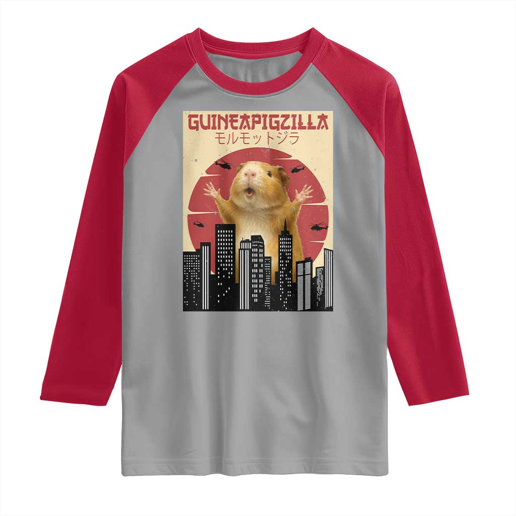 Guineapigzilla Giant Raglan Shirt Funny Guinea Pig Monster Tokyo Japan Gift TS12 Sport Gray Red Print Your Wear