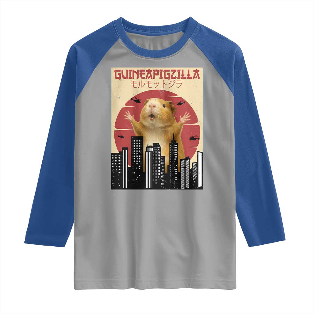 Guineapigzilla Giant Raglan Shirt Funny Guinea Pig Monster Tokyo Japan Gift TS12 Sport Gray Royal Print Your Wear