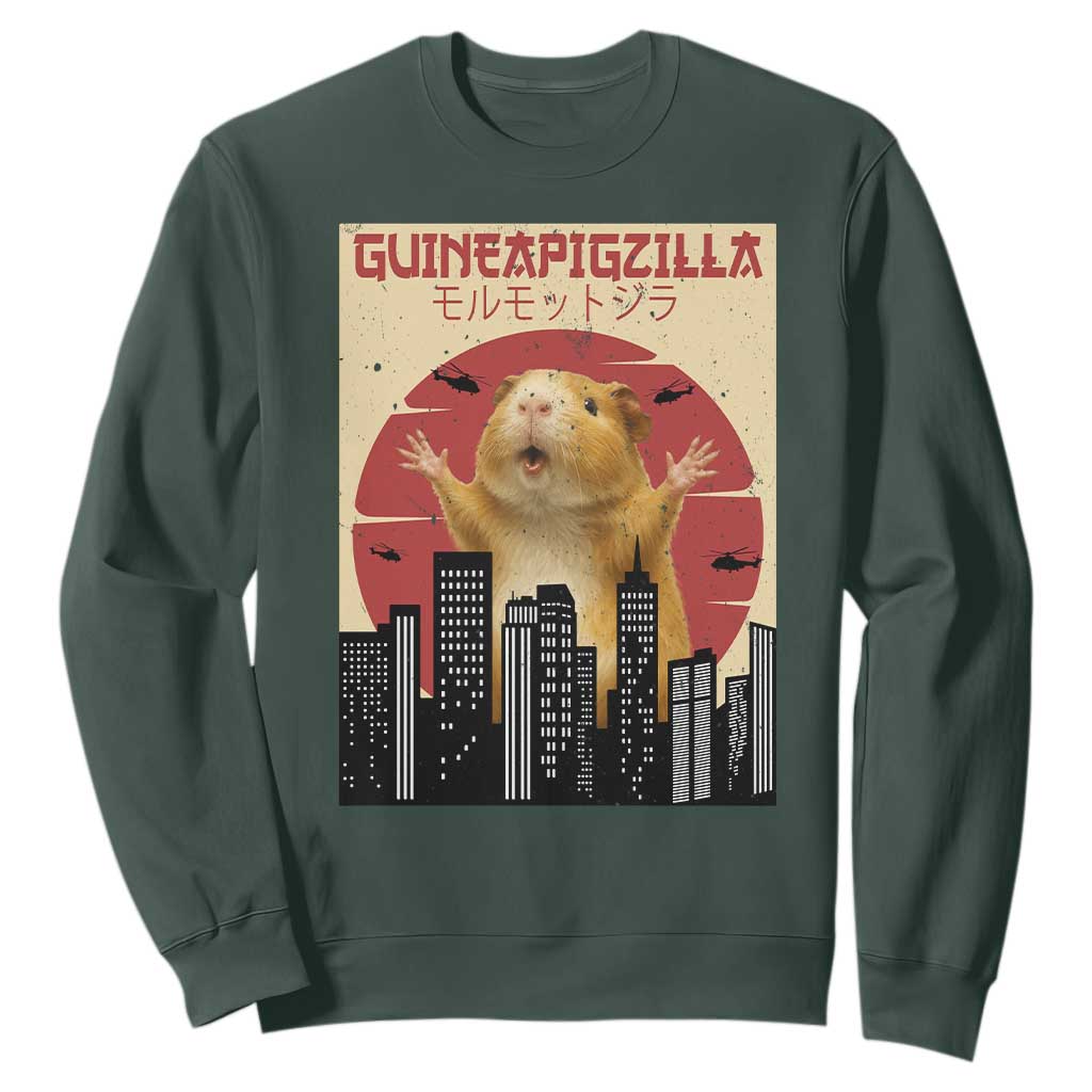 Guineapigzilla Giant Sweatshirt Funny Guinea Pig Monster Tokyo Japan Gift TS12 Dark Forest Green Print Your Wear