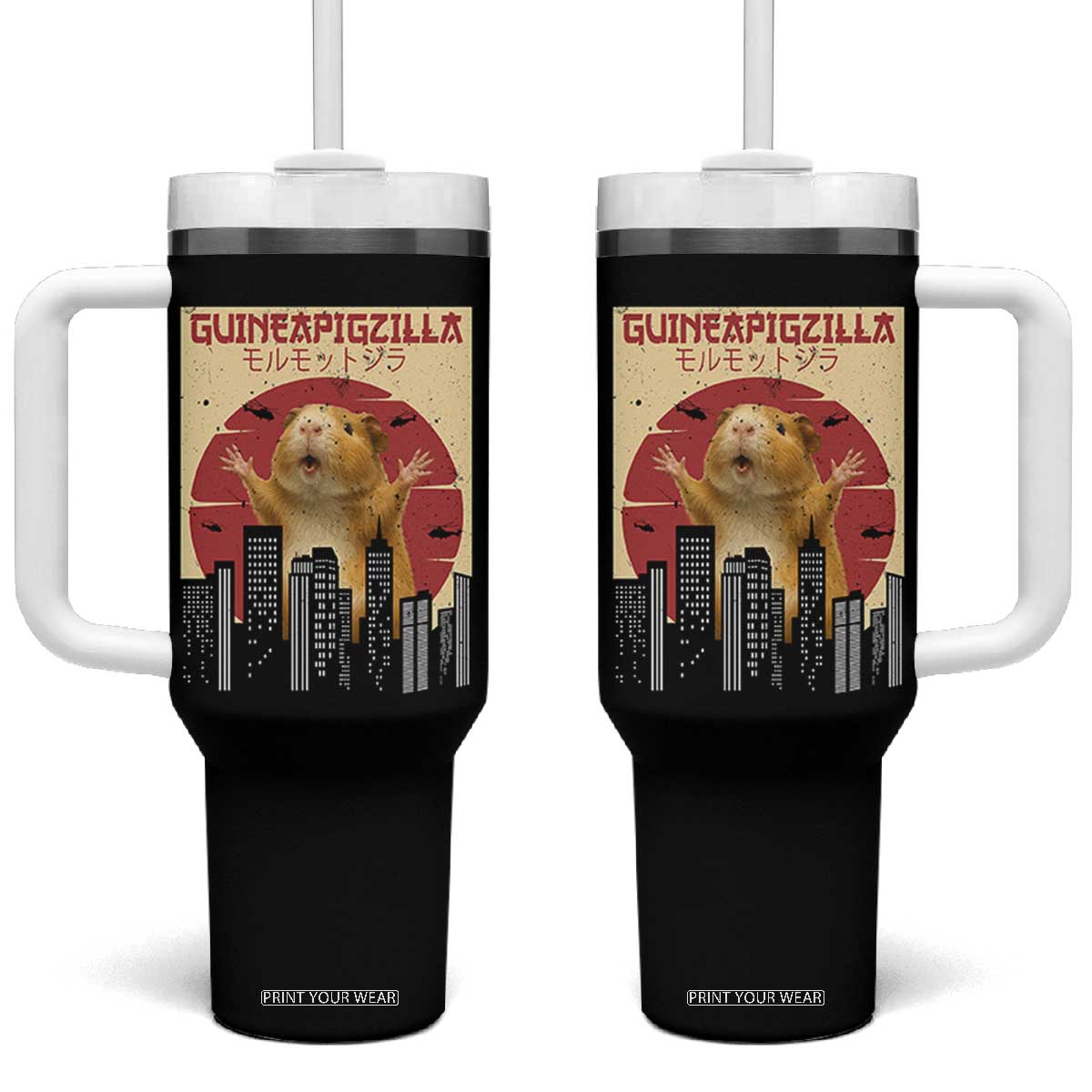 Guineapigzilla Giant Tumbler With Handle Funny Guinea Pig Monster Tokyo Japan Gift TS12 One Size: 40 oz Black Print Your Wear
