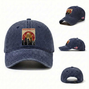 Guineapigzilla Giant Washed Cotton Baseball Cap Funny Guinea Pig Monster Tokyo Japan Gift TS12 Washed Cap Universal Fit Navy Print Your Wear