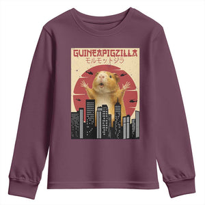 Guineapigzilla Giant Youth Sweatshirt Funny Guinea Pig Monster Tokyo Japan Gift TS12 Maroon Print Your Wear