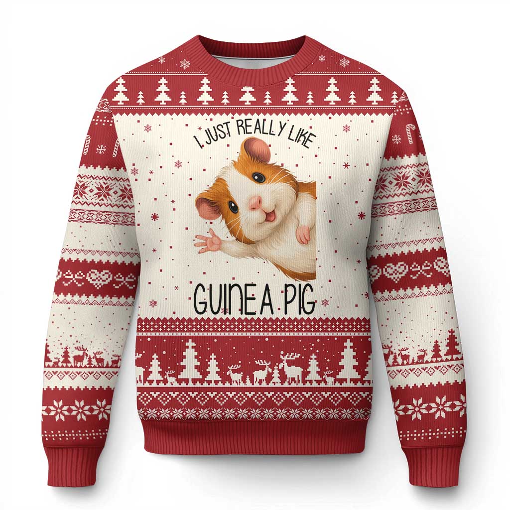 I Just Really Like Guinea Pigs Ugly Christmas Sweater Funny Cavy Lover TS12 Beige Red Print Your Wear