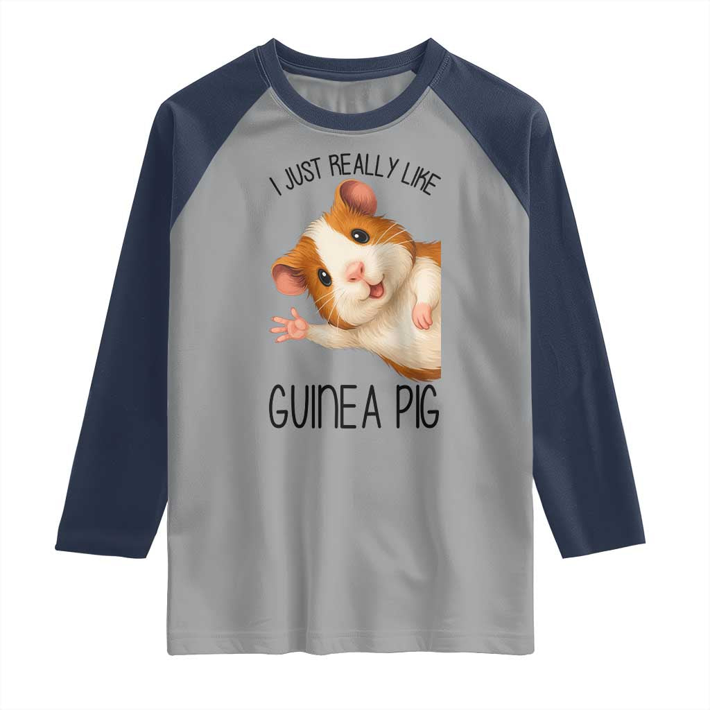 I Just Really Like Guinea Pigs Raglan Shirt Funny Cavy Lover TS12 Sport Gray Navy Print Your Wear