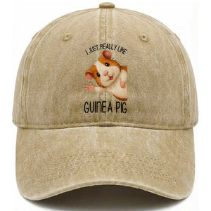 I Just Really Like Guinea Pigs Washed Cotton Baseball Cap Funny Cavy Lover TS12 Print Your Wear
