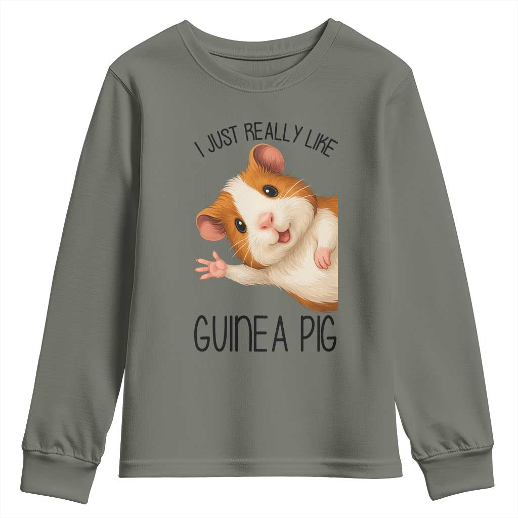I Just Really Like Guinea Pigs Youth Sweatshirt Funny Cavy Lover TS12 Military Green Print Your Wear