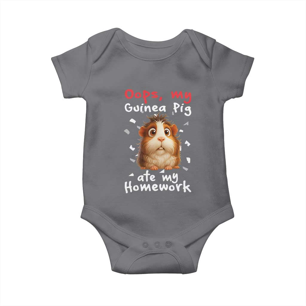 Oops My Guinea Pig Ate My Homework Baby Onesie Funny Cavy Lover Gift TS12 Charcoal Print Your Wear