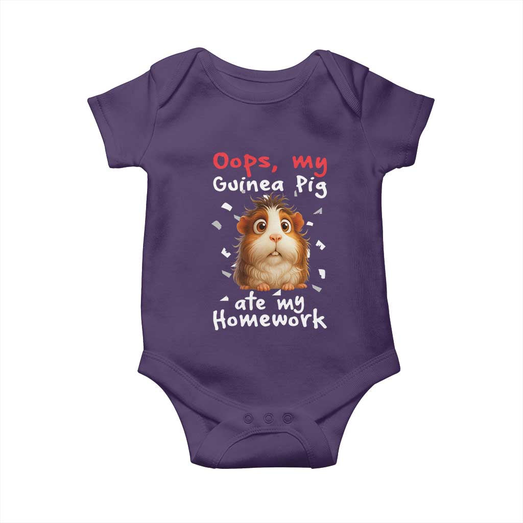 Oops My Guinea Pig Ate My Homework Baby Onesie Funny Cavy Lover Gift TS12 Purple Print Your Wear