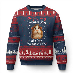 Oops My Guinea Pig Ate My Homework Ugly Christmas Sweater Funny Cavy Lover Gift TS12 Navy Red Print Your Wear