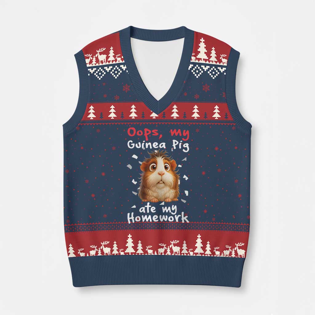Oops My Guinea Pig Ate My Homework V-Neck Knit Sweater Vest Funny Cavy Lover Gift TS12 Navy Red Print Your Wear