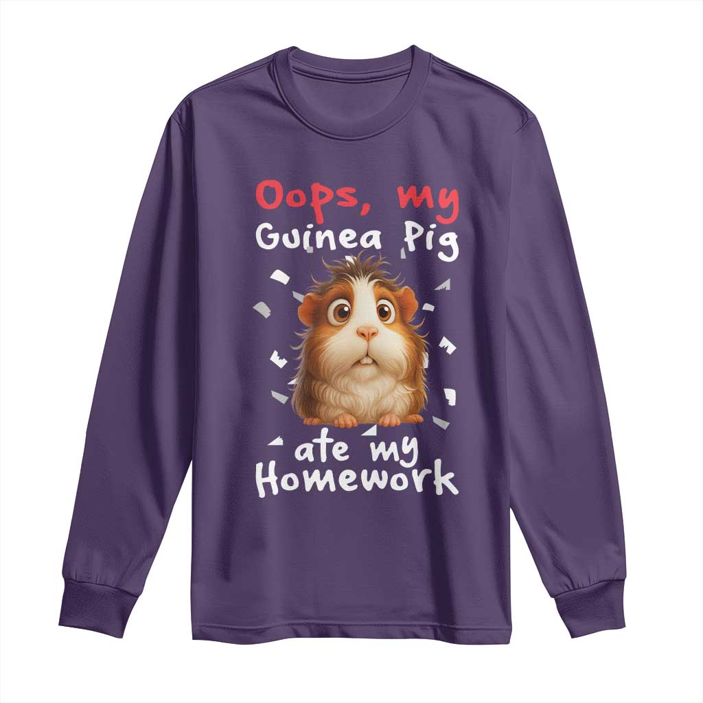 Oops My Guinea Pig Ate My Homework Long Sleeve Shirt Funny Cavy Lover Gift TS12 Purple Print Your Wear