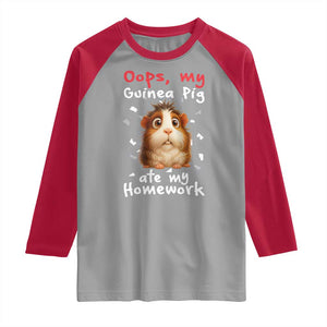 Oops My Guinea Pig Ate My Homework Raglan Shirt Funny Cavy Lover Gift TS12 Sport Gray Red Print Your Wear