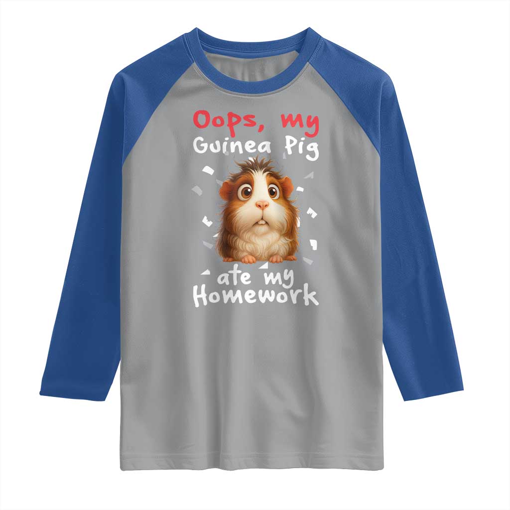 Oops My Guinea Pig Ate My Homework Raglan Shirt Funny Cavy Lover Gift TS12 Sport Gray Royal Print Your Wear