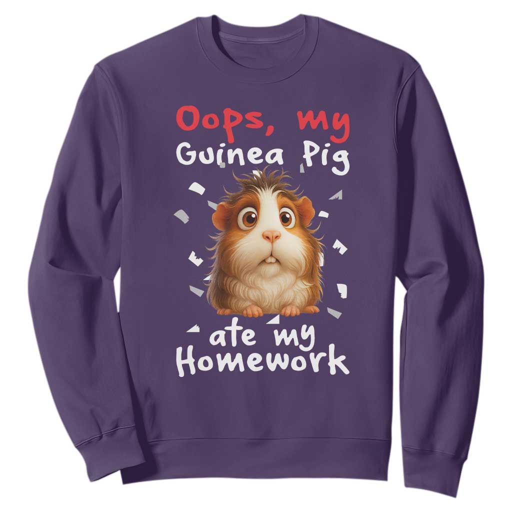 Oops My Guinea Pig Ate My Homework Sweatshirt Funny Cavy Lover Gift TS12 Purple Print Your Wear