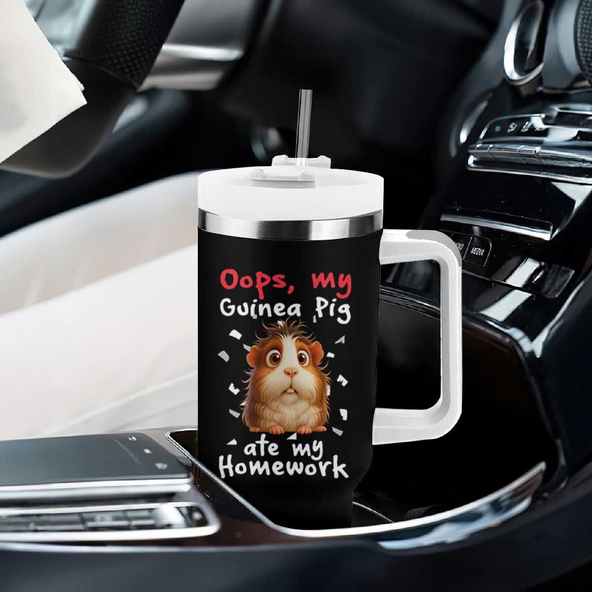 Oops My Guinea Pig Ate My Homework Tumbler With Handle Funny Cavy Lover Gift TS12 Print Your Wear