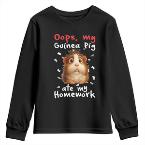 Oops My Guinea Pig Ate My Homework Youth Sweatshirt Funny Cavy Lover Gift TS12 Black Print Your Wear