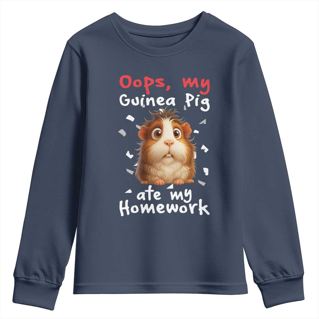 Oops My Guinea Pig Ate My Homework Youth Sweatshirt Funny Cavy Lover Gift TS12 Navy Print Your Wear