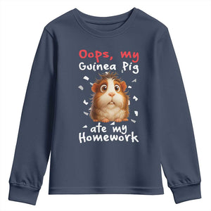 Oops My Guinea Pig Ate My Homework Youth Sweatshirt Funny Cavy Lover Gift TS12 Navy Print Your Wear