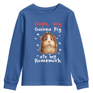 Oops My Guinea Pig Ate My Homework Youth Sweatshirt Funny Cavy Lover Gift TS12 Royal Blue Print Your Wear