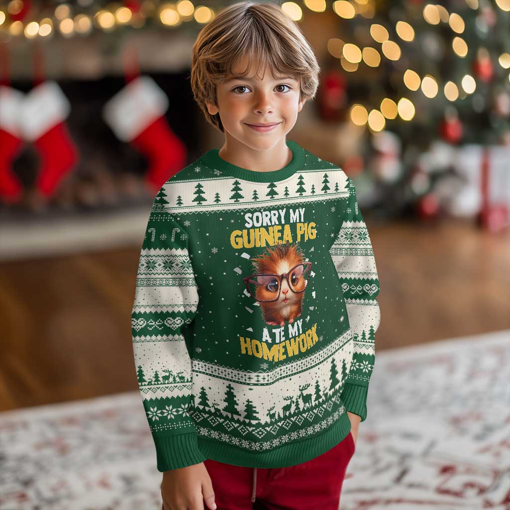 Funny My Guinea Pig Ate My Homework Ugly Christmas Sweater Gift For Rodent Lovers TS12 Forest Green Beige Print Your Wear