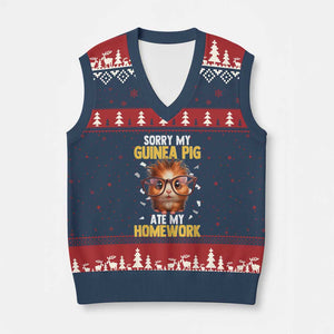 Funny My Guinea Pig Ate My Homework V-Neck Knit Sweater Vest Gift For Rodent Lovers TS12 Navy Red Print Your Wear