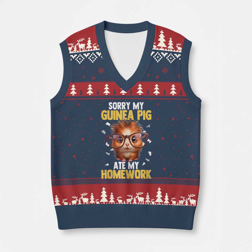 Funny My Guinea Pig Ate My Homework V-Neck Knit Sweater Vest Gift For Rodent Lovers TS12 Navy Red Print Your Wear