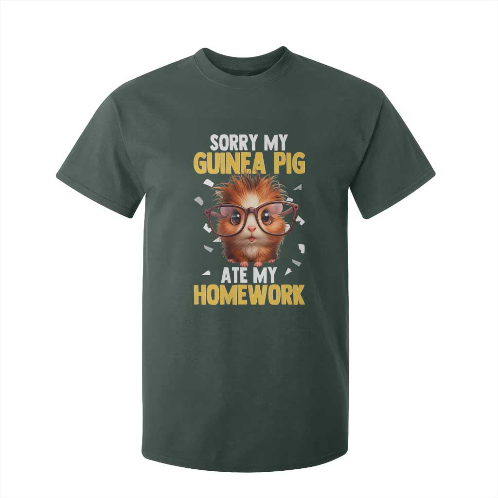 Funny My Guinea Pig Ate My Homework T Shirt For Kid Gift For Rodent Lovers TS12 Dark Forest Green Print Your Wear