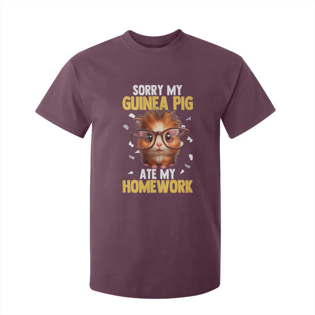 Funny My Guinea Pig Ate My Homework T Shirt For Kid Gift For Rodent Lovers TS12 Maroon Print Your Wear