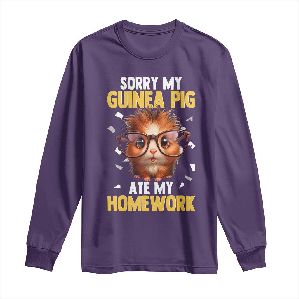 Funny My Guinea Pig Ate My Homework Long Sleeve Shirt Gift For Rodent Lovers TS12 Purple Print Your Wear