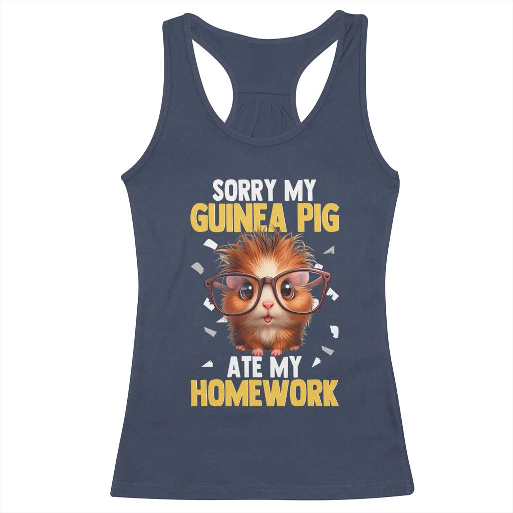 Funny My Guinea Pig Ate My Homework Racerback Tank Top Gift For Rodent Lovers TS12 Navy Print Your Wear