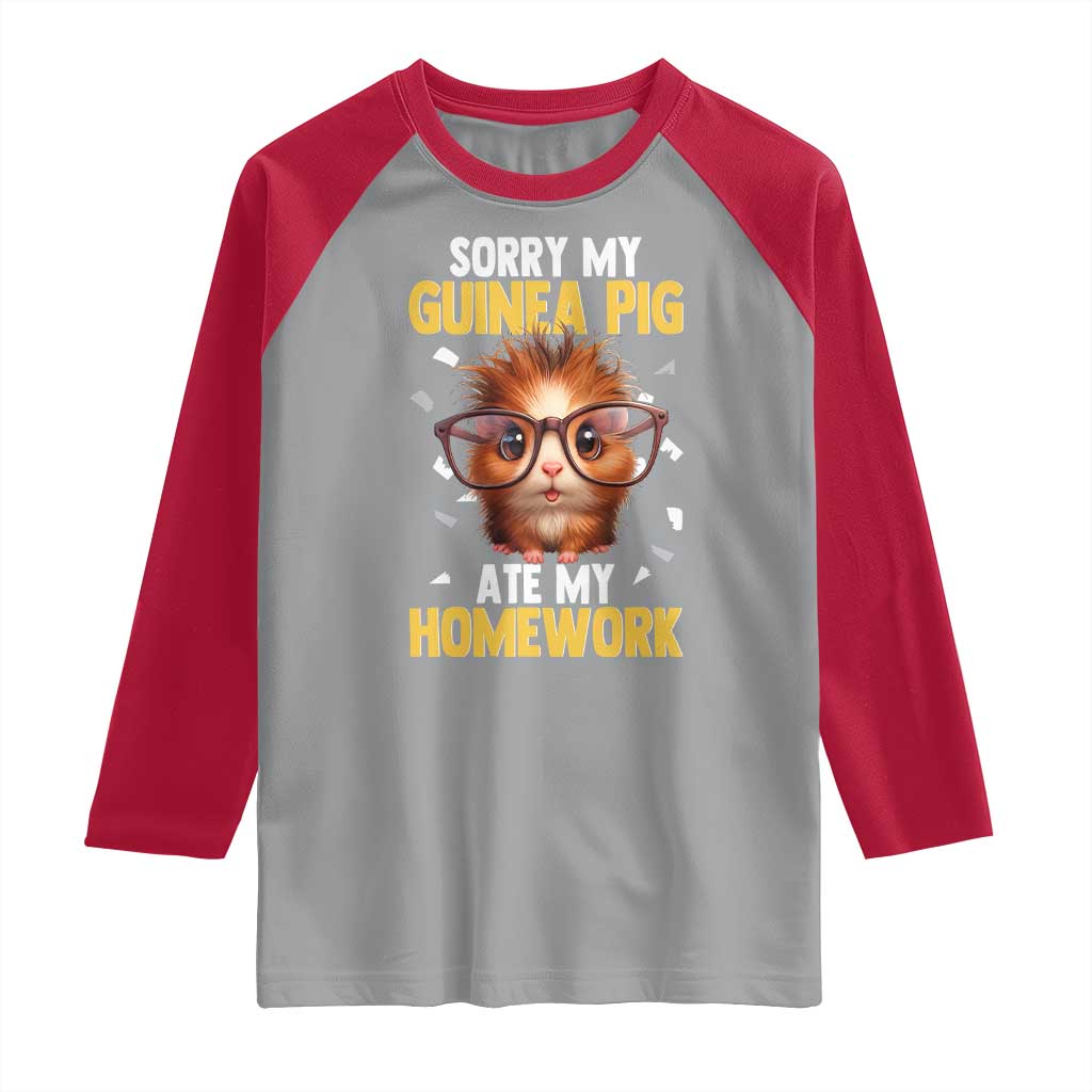 Funny My Guinea Pig Ate My Homework Raglan Shirt Gift For Rodent Lovers TS12 Sport Gray Red Print Your Wear