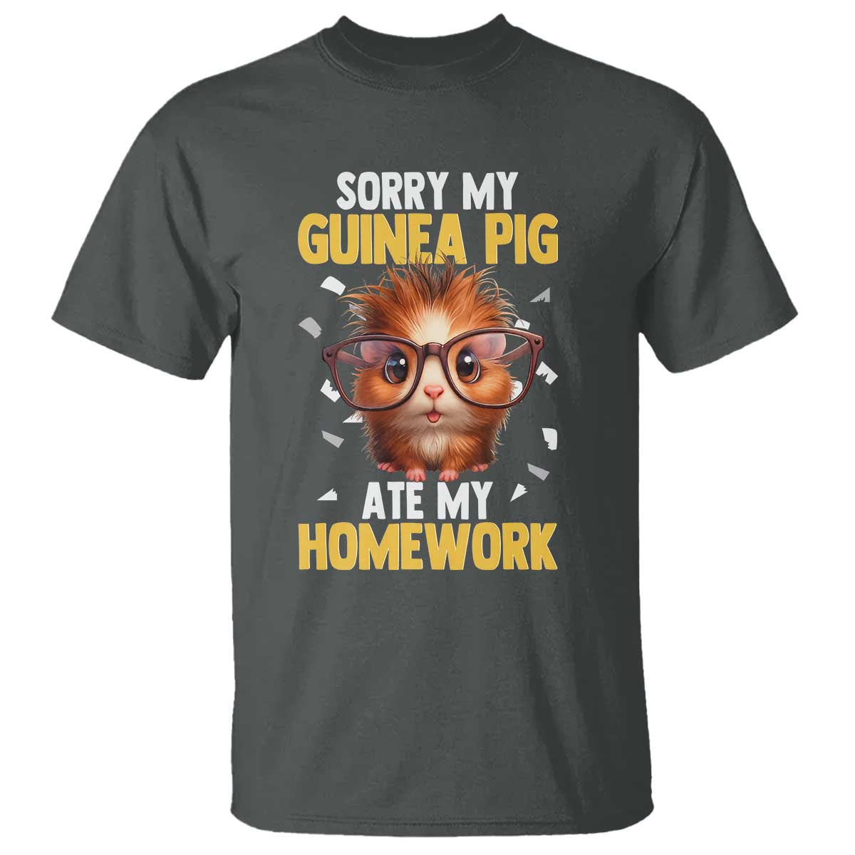 Funny My Guinea Pig Ate My Homework T Shirt Gift For Rodent Lovers TS12 Dark Heather Print Your Wear
