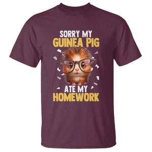 Funny My Guinea Pig Ate My Homework T Shirt Gift For Rodent Lovers TS12 Maroon Print Your Wear