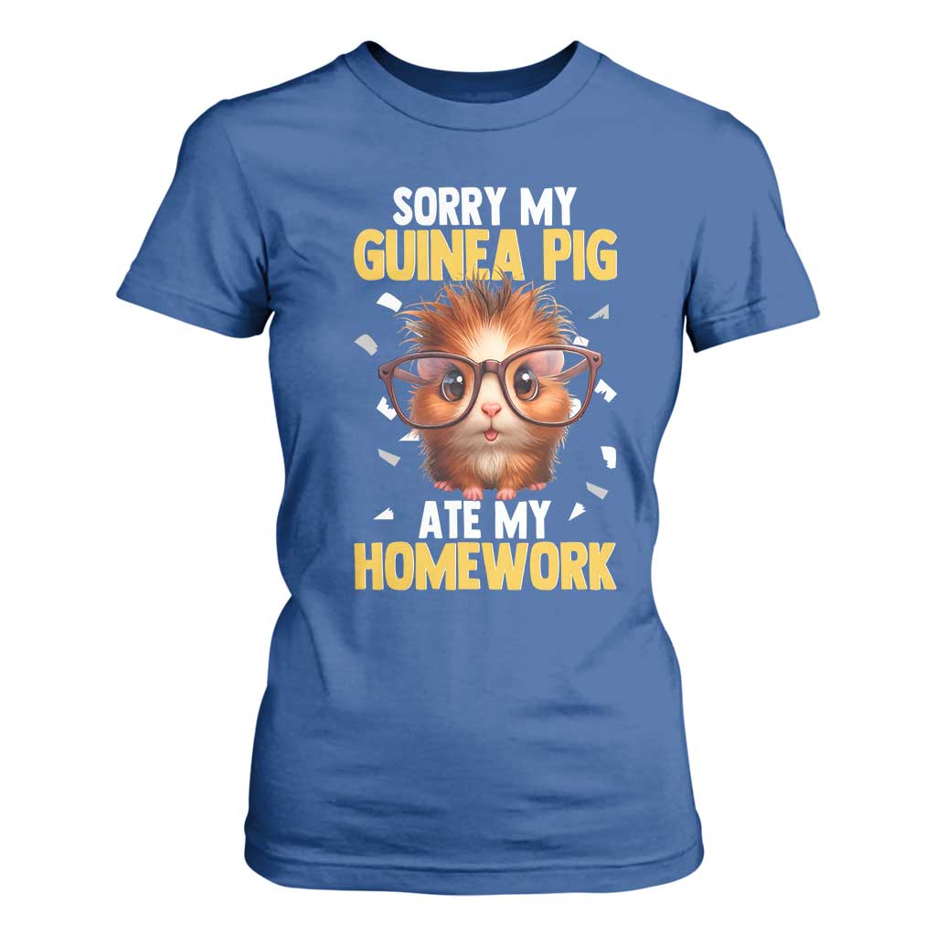 Funny My Guinea Pig Ate My Homework T Shirt For Women Gift For Rodent Lovers TS12 Royal Blue Print Your Wear
