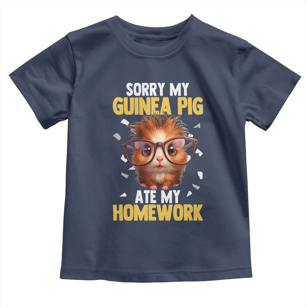 Funny My Guinea Pig Ate My Homework Toddler T Shirt Gift For Rodent Lovers TS12 Navy Print Your Wear