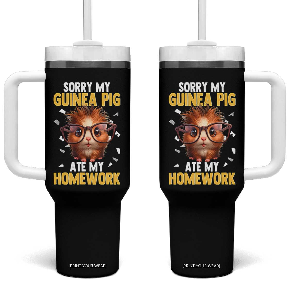 Funny My Guinea Pig Ate My Homework Tumbler With Handle Gift For Rodent Lovers TS12 One Size: 40 oz Black Print Your Wear