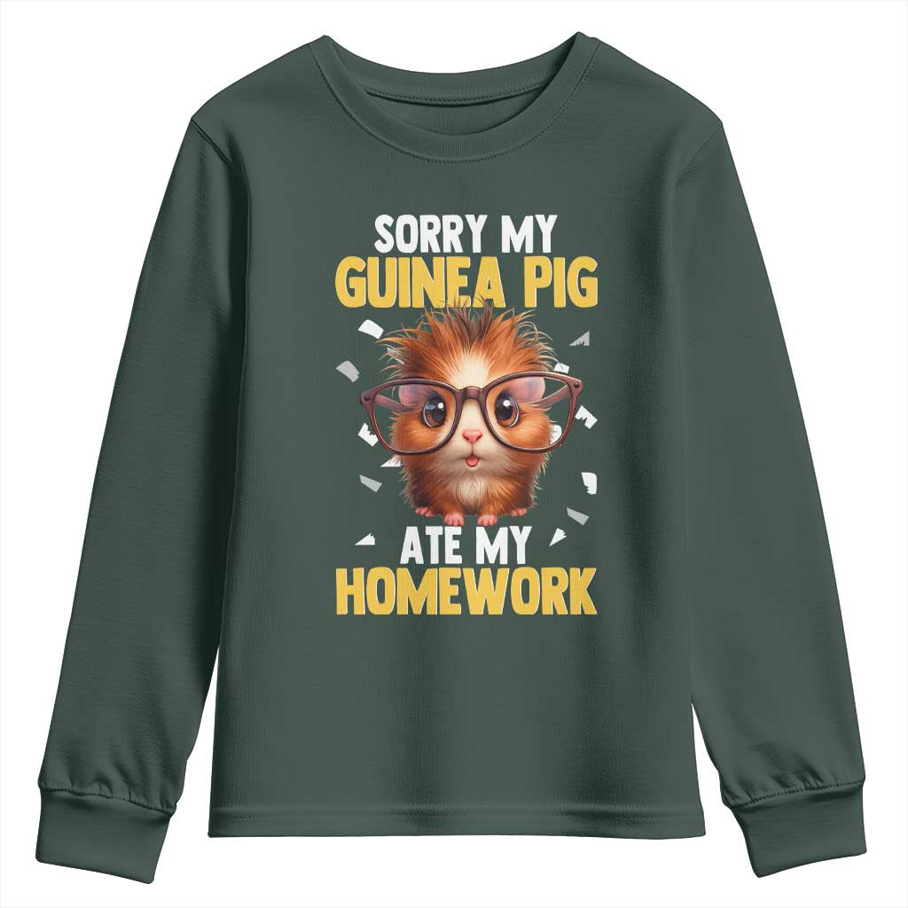Funny My Guinea Pig Ate My Homework Youth Sweatshirt Gift For Rodent Lovers TS12 Dark Forest Green Print Your Wear